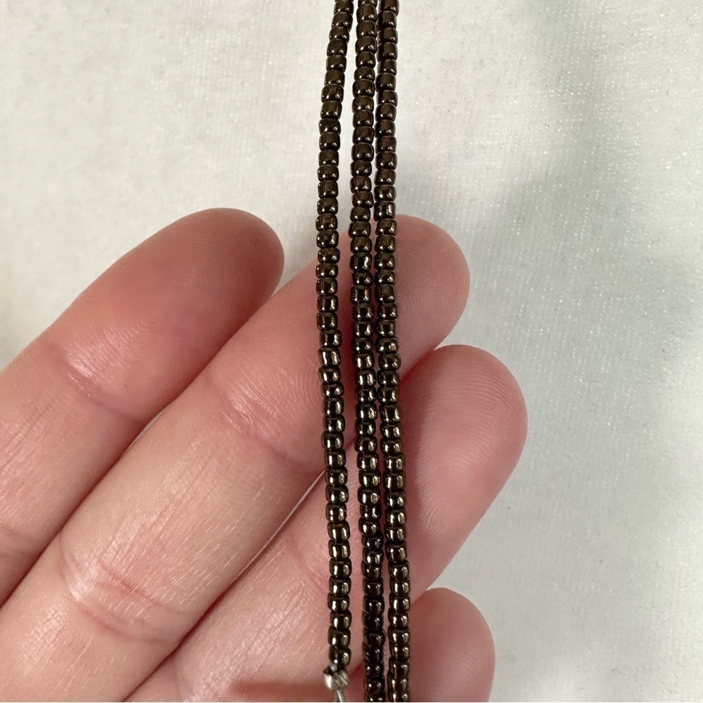 Handmade Beaded Pearl and Pewter Chamsa 3 Tier Y Necklace - Picture 5 of 5